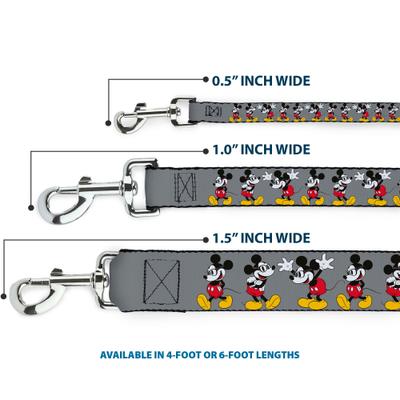 Show full view: Buckle-Down Mickey Mouse Glasses Poses Polyester Dog Leash, Grey, 6-ft long, 1-in wide slide 3 of 6