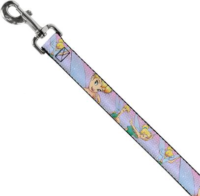 Show full view: Buckle-Down Tinker Bell Poses Flowers Stars Skull Polyester Dog Leash, Purple, 6-ft long, 1-in wide slide 3 of 7