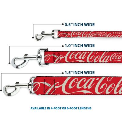 Show full view: Buckle-Down Drink Coca-Cola Typography Logo Scattered Polyester Dog Leash, Red, 6-ft long, 1-in wide slide 3 of 6