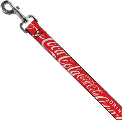 Show full view: Buckle-Down Drink Coca-Cola Typography Logo Scattered Polyester Dog Leash, Red, 6-ft long, 1-in wide slide 2 of 6
