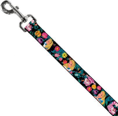 Show full view: Buckle-Down Disney Alice Cheshire Cat Flowers Poses Polyester Dog Leash, 6-ft long, 1-in wide slide 2 of 6
