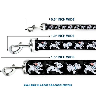 Show full view: Buckle-Down Disney Dalmatians Running Paws Polyester Dog Leash, White, 4-ft long, 1-in wide slide 3 of 6