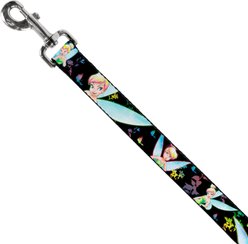 Buckle-Down Disney Glowing Tinker Bell Butterflies Flowers Polyester Dog Leash, Black, 4-ft long, 1-in wide slide 2 of 6