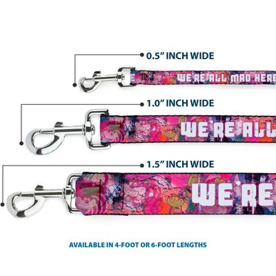 Show full view: Buckle-Down Disney Transparent Cheshire Cat Poses We're All Mad Here Polyester Dog Leash, Pink, 6-ft long, 1-in wide slide 3 of 6
