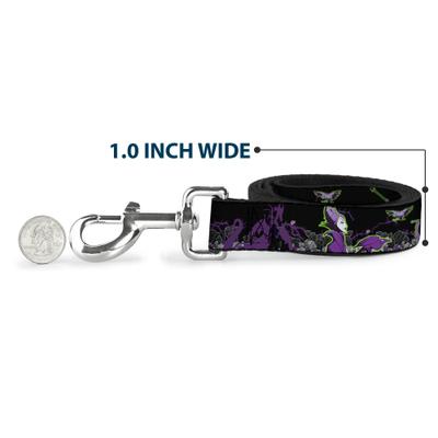 Show full view: Buckle-Down Disney Maleficent Diablo Black Roses Polyester Dog Leash, Purple, 6-ft long, 1-in wide slide 5 of 6