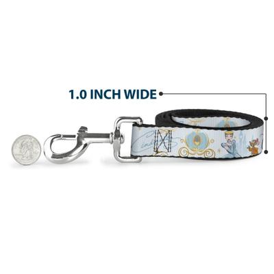 Show full view: Buckle-Down Disney Cinderella Pumpkin Coach & Mice Pose with Script Polyester Dog Leash, Blue, 6-ft long, 1-in wide slide 6 of 7