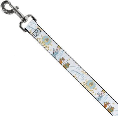 Show full view: Buckle-Down Disney Cinderella Pumpkin Coach & Mice Pose with Script Polyester Dog Leash, Blue, 6-ft long, 1-in wide slide 3 of 7