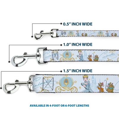 Show full view: Buckle-Down Disney Cinderella Pumpkin Coach & Mice Pose with Script Polyester Dog Leash, Blue, 6-ft long, 1-in wide slide 4 of 7