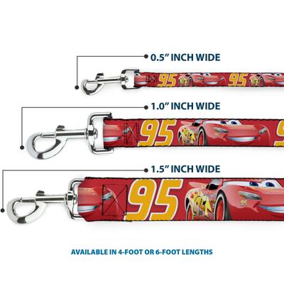 Show full view: Buckle-Down Disney Cars Lightning McQueen Smiling Pose 95 Polyester Dog Leash, Red, 4-ft long, 1-in wide slide 3 of 6