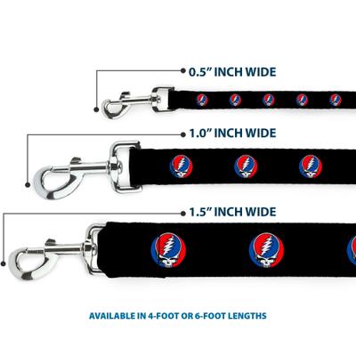 Show full view: Buckle-Down Grateful Dead Steal Your Face Repeat Polyester Dog Leash, Black, 4-ft long, 1-in wide slide 3 of 6