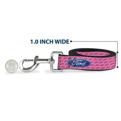 Show full view: Buckle-Down Ford Oval Text Repeat Polyester Dog Leash, Pink, 6-ft long, 1-in wide slide 5 of 6