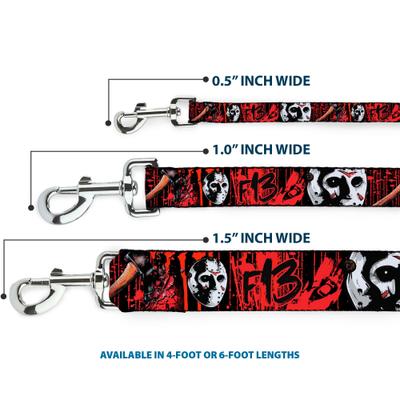 Show full view: Buckle-Down Warner Bros. Friday the 13th Jason Mask Axe Blood Splatter Polyester Dog Leash, Red, 6-ft long, 1-in wide slide 3 of 6