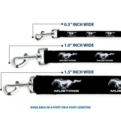 Show full view: Buckle-Down Ford Mustang Black Logo Repeat Polyester Dog Leash, White, 6-ft long, 1-in wide slide 3 of 6