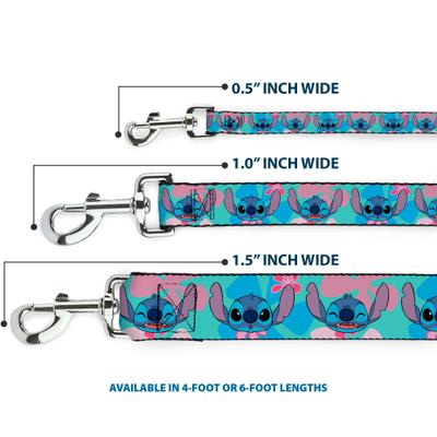 Show full view: Buckle-Down Disney Lilo & Stitch Expressions & Flowers Polyester Dog Leash, Blue, 6-ft long, 1-in wide slide 3 of 6