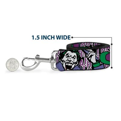 Show full view: Buckle-Down DC Comics Joker Face Logo Spades Polyester Dog Leash, Purple, 6-ft long, 1-in wide slide 7 of 7