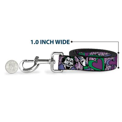 Show full view: Buckle-Down DC Comics Joker Face Logo Spades Polyester Dog Leash, Purple, 6-ft long, 1-in wide slide 6 of 7