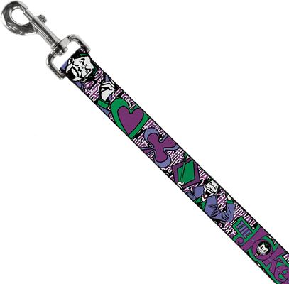 Show full view: Buckle-Down DC Comics Joker Face Logo Spades Polyester Dog Leash, Purple, 6-ft long, 1-in wide slide 3 of 7