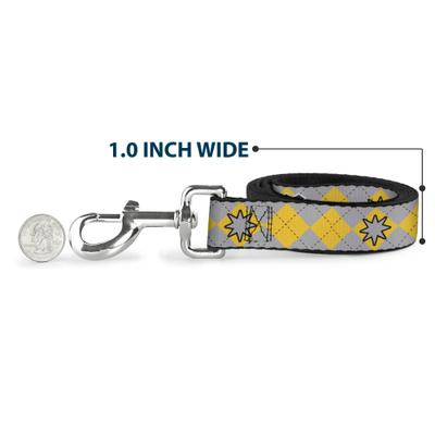Show full view: Buckle-Down Warner Bros. Harry Potter Hufflepuff Stars Argyle Plaid Gray Gold Browns Polyester Dog Leash, Yellow, 6-ft long, 1-in wide slide 5 of 6