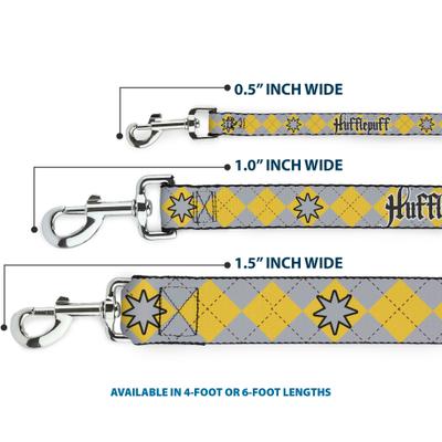 Show full view: Buckle-Down Warner Bros. Harry Potter Hufflepuff Stars Argyle Plaid Gray Gold Browns Polyester Dog Leash, Yellow, 6-ft long, 1-in wide slide 3 of 6