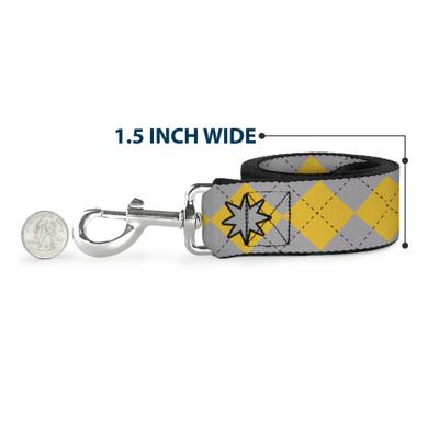 Show full view: Buckle-Down Warner Bros. Harry Potter Hufflepuff Stars Argyle Plaid Gray Gold Browns Polyester Dog Leash, Yellow, 6-ft long, 1-in wide slide 6 of 6