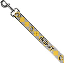 Buckle-Down Warner Bros. Harry Potter Hufflepuff Stars Argyle Plaid Gray Gold Browns Polyester Dog Leash, Yellow, 4-ft long, 1-in wide slide 2 of 6
