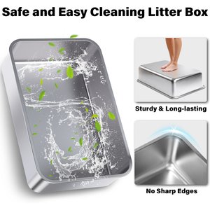 FUTAM Stainless Steel Cat Litter Box with Lid, X-Large: 23 x 14.6 x 10-in