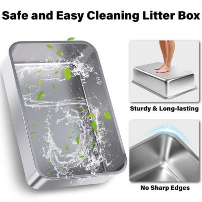 Show full view: FUTAM Stainless Steel Cat Litter Box with Lid, X-Large: 23 x 14.6 x 10-in slide 4 of 8