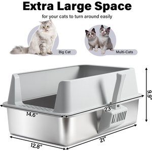 FUTAM Stainless Steel Cat Litter Box with Lid, X-Large: 23 x 14.6 x 10-in