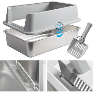 FUTAM Stainless Steel Cat Litter Box with Lid, X-Large: 23 x 14.6 x 10-in