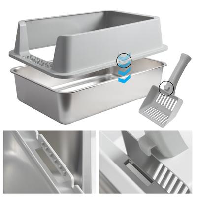 Show full view: FUTAM High Sided Stainless Steel & Metal Cat Litter Box with Lid, X-Large, 2 count slide 3 of 8