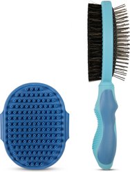 American Kennel Club Double-Sided Bristle & Pin Dog Grooming ProBrush with Complimentary Bath Brush