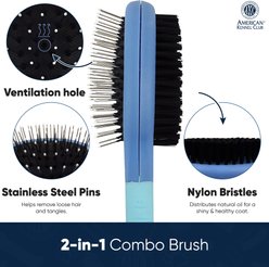 American Kennel Club 2-in-1 Deshedding & Detangling Dog Grooming Brush with Dense Nylon Bristles slide 2 of 5