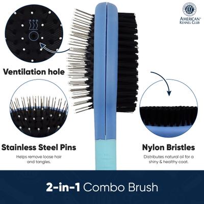 Show full view: American Kennel Club 2-in-1 Deshedding & Detangling Dog Grooming Brush with Dense Nylon Bristles slide 5 of 6
