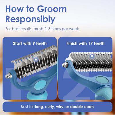 Show full view: American Kennel Club Double-Sided Dematting & Deshedding Tool Stainless Steel Undercoat Dog Grooming Rake slide 6 of 8