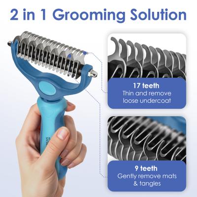 Show full view: American Kennel Club Double-Sided Dematting & Deshedding Tool Stainless Steel Undercoat Dog Grooming Rake slide 3 of 8