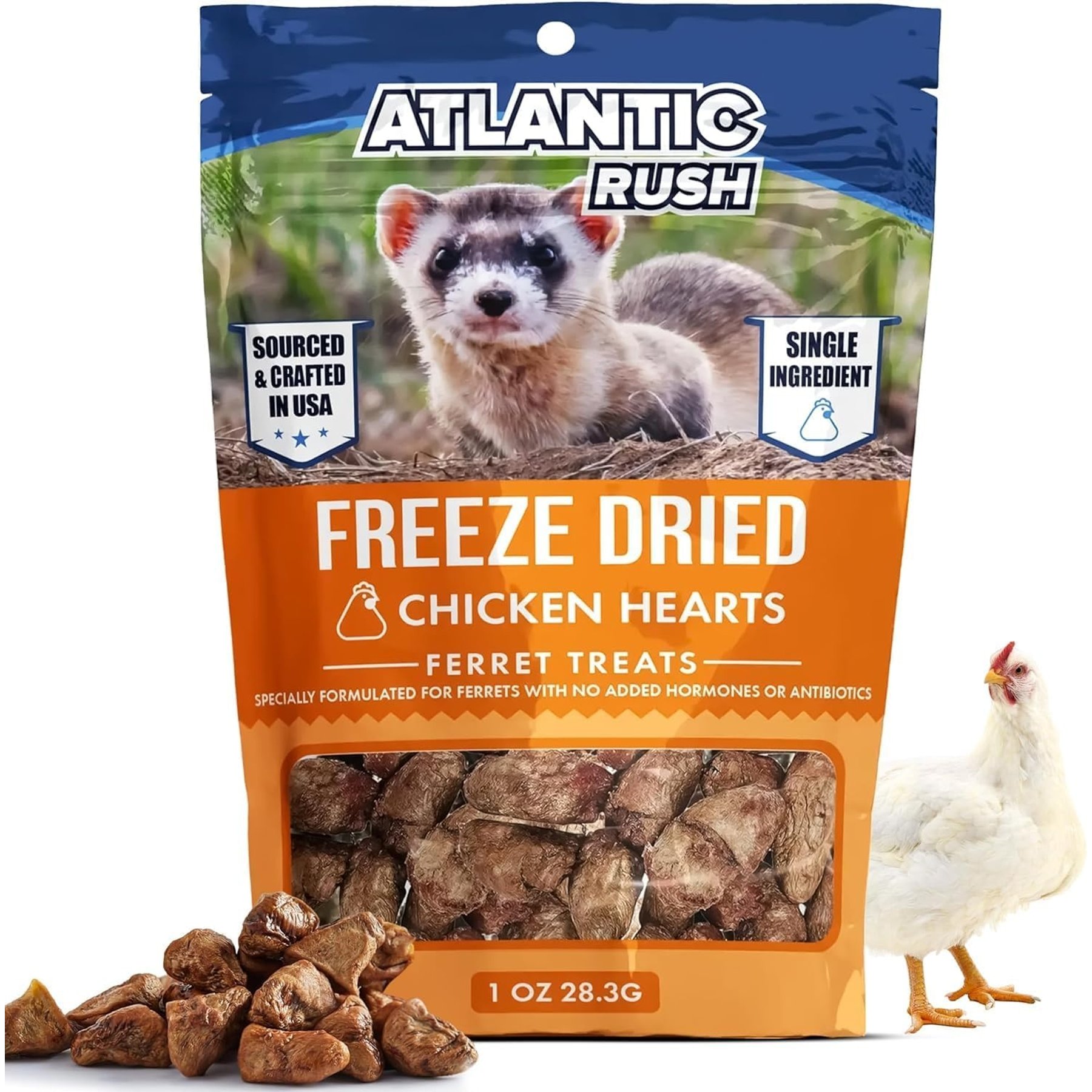 Atlantic Rush Freeze-Dried Chicken Heart Ferret Treats, 1-oz bag