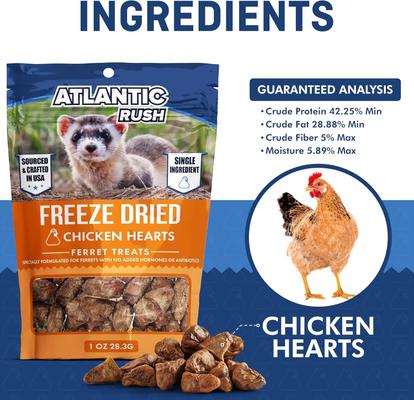 Show full view: Atlantic Rush Freeze-Dried Chicken Heart Small Animal Treats, 1-oz bag slide 4 of 8