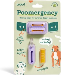 Woof Poomergency Starter Pack Dog Poop Bag Holder for Collar with 3 Emergency Refills, Lavender