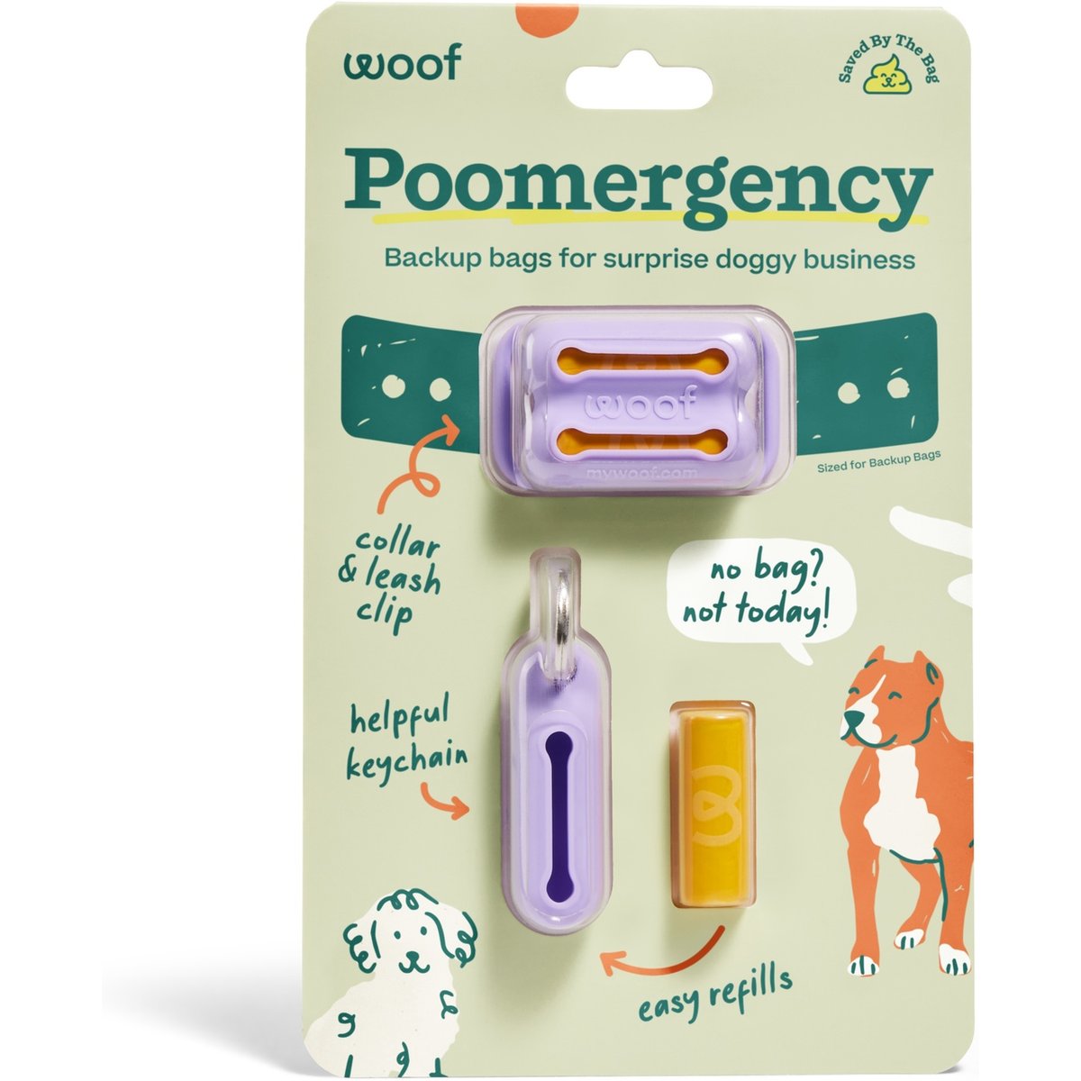 Woof Poomergency Starter Pack Dog Poop Bag Holder for Collar with 3 Emergency Refills, Lavender