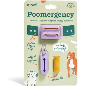 Woof Poomergency Starter Pack Dog Poop Bag Holder for Collar with 3 Emergency Refills, Lavender