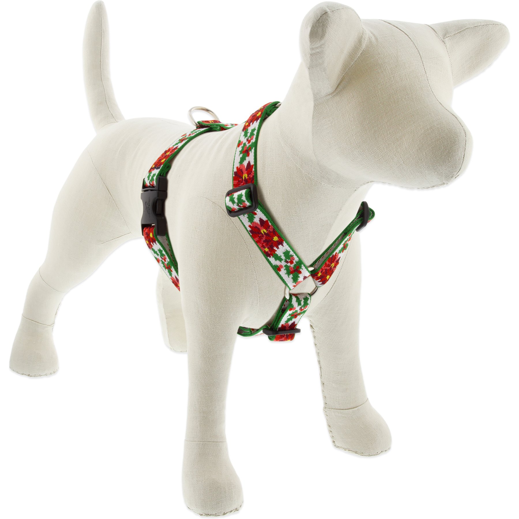 LupinePet Christmas Design Adjustable Dog Harness, Poinsettia, Medium: 20 to 32-in chest, 1-in wide
