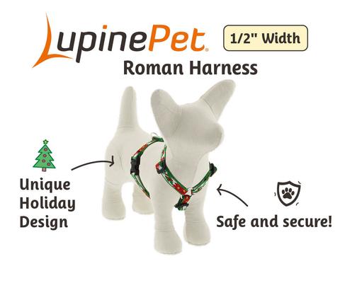 Show full view: LupinePet Christmas Design Adjustable Dog Harness, Happy Holidays Green, X-Small: 9 to 14-in chest, 1/2-in wide slide 2 of 6