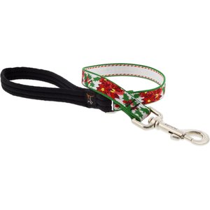 LupinePet Christmas Design Padded Handle Dog Leash, Poinsettia, Small: 2-ft long, 3/4-in wide