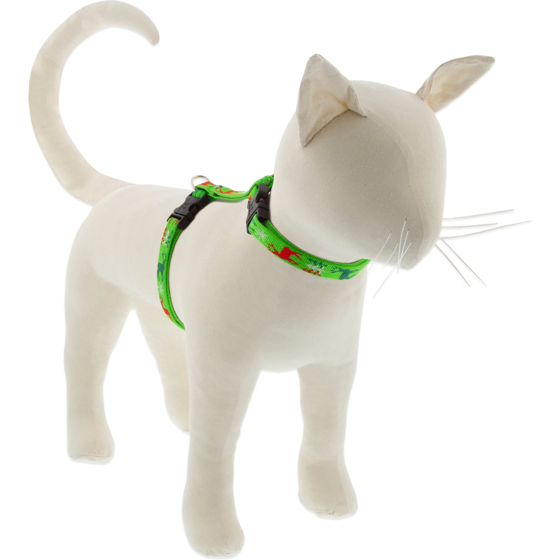 LupinePet Christmas Design H-Style Medium & Large Cat Harness, 12 to 20-in chest, 1/2-in wide, Happy Holidays Green