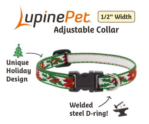 Show full view: LupinePet Christmas Design Adjustable Dog Collar, Happy Holidays Green, XX-Small: 6 to 9-in neck, 1/2-in wide slide 2 of 6