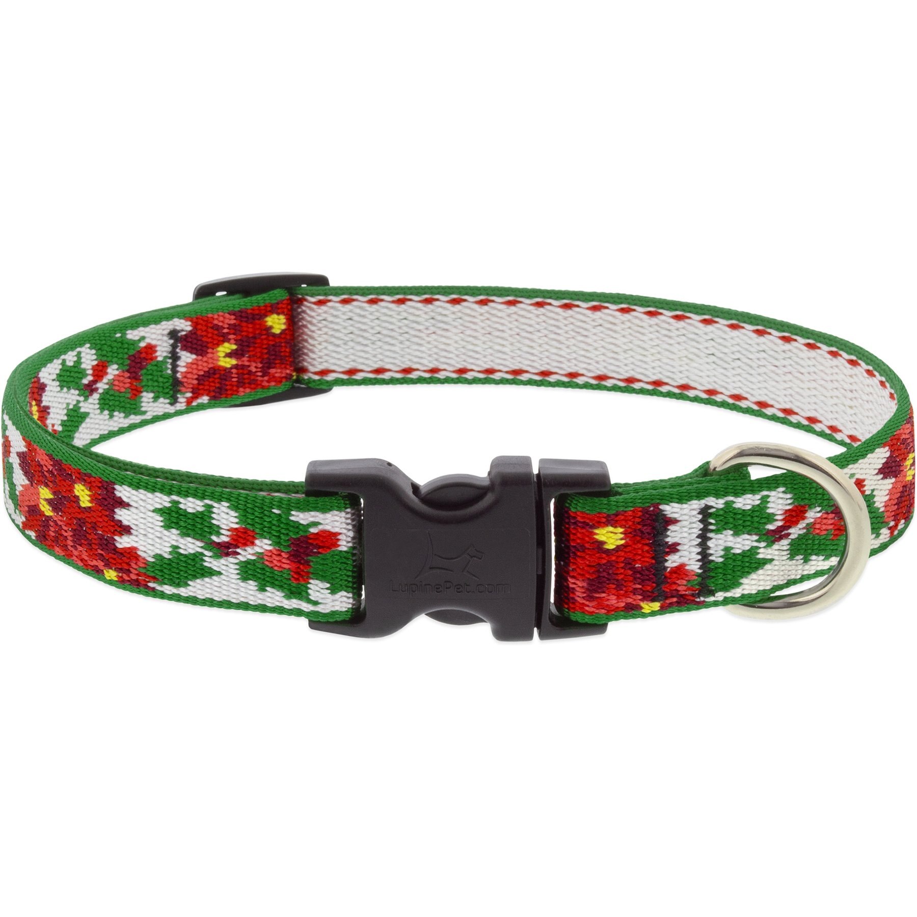 LupinePet Christmas Design Adjustable Dog Collar, Poinsettia, Large: 15 to 25-in neck, 3/4-in wide