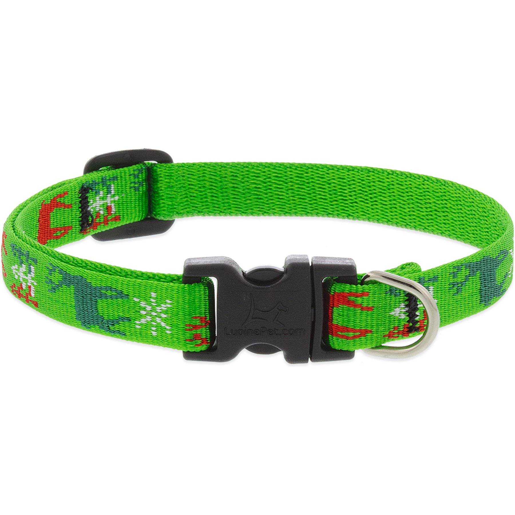 LupinePet Christmas Design Adjustable Dog Collar, Happy Holidays Green, X-Small: 8 to 12-in neck, 1/2-in wide