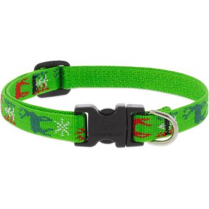 LupinePet Christmas Design Adjustable Dog Collar, Happy Holidays Green, X-Small: 8 to 12-in neck, 1/2-in wide