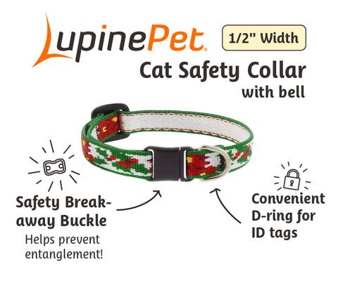 Show full view: LupinePet Christmas Design Adjustable Breakaway Buckle Safety Cat Collar, 8 to 12-in neck, 1/2-in wide, Happy Holidays Green slide 2 of 4