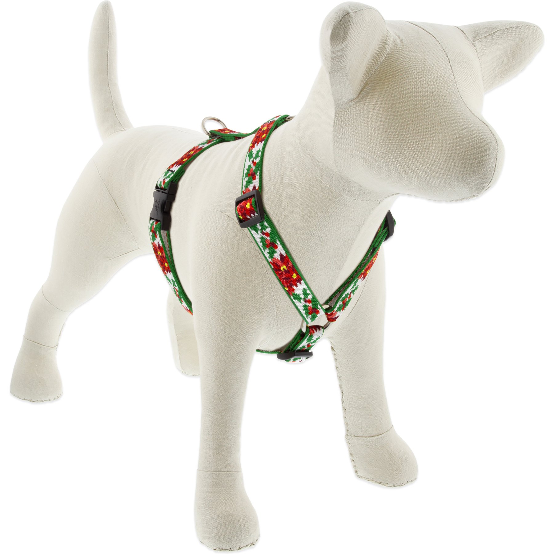 LupinePet Christmas Design Adjustable Dog Harness, Poinsettia, Small: 12 to 20-in chest, 3/4-in wide